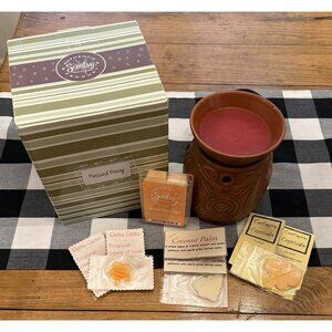 Scentsy Pressed Penny Wax Warmer Western WORKING +9 Samples & Coconut Citrus Bar